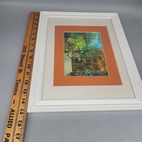 White Framed Floral Water Painting Signed Jayce 12x15" Wall Hanging Art - Picture 5 of 6